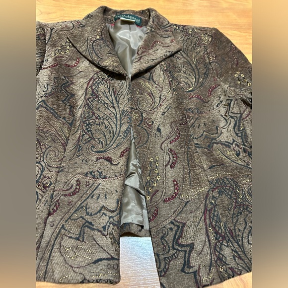 Harve Bernard Open Tapestry Brown Textured Jacket Blazer Size 14 - Picture 2 of 9